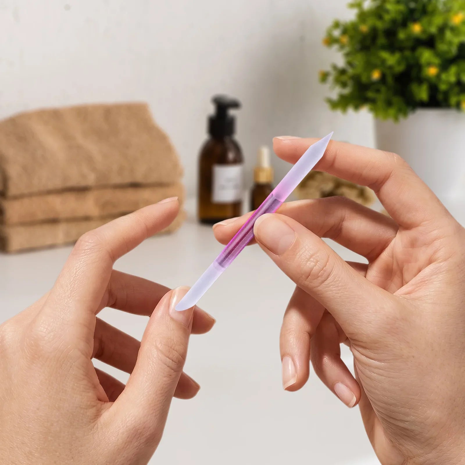 2-in-1 professional glass nail file with angled cuticle pusher tip, multi-purpose manicure tool for both nail shaping and cuticle care
