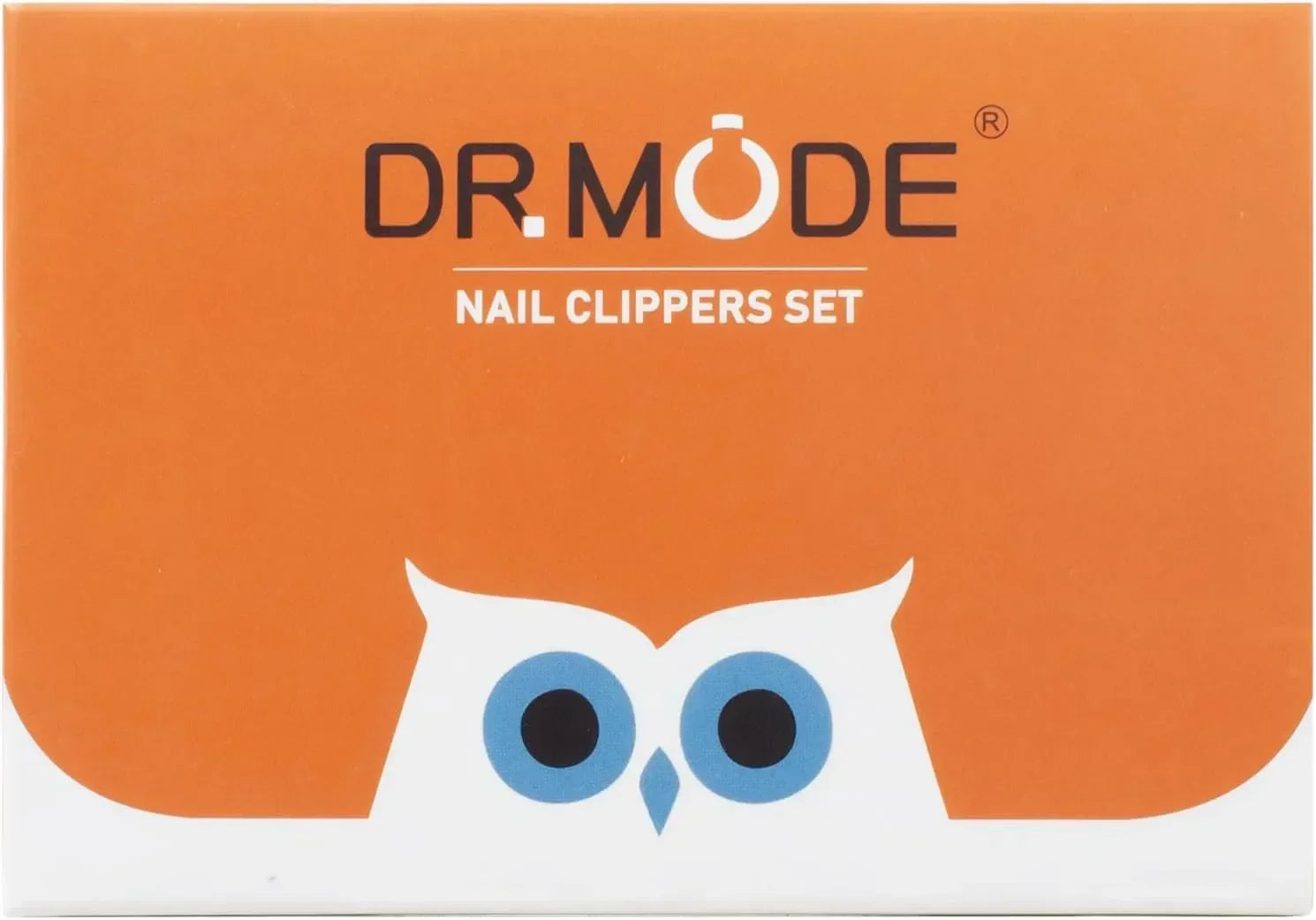 Orange DR.MODE nail clippers set box with owl graphic and bold product text