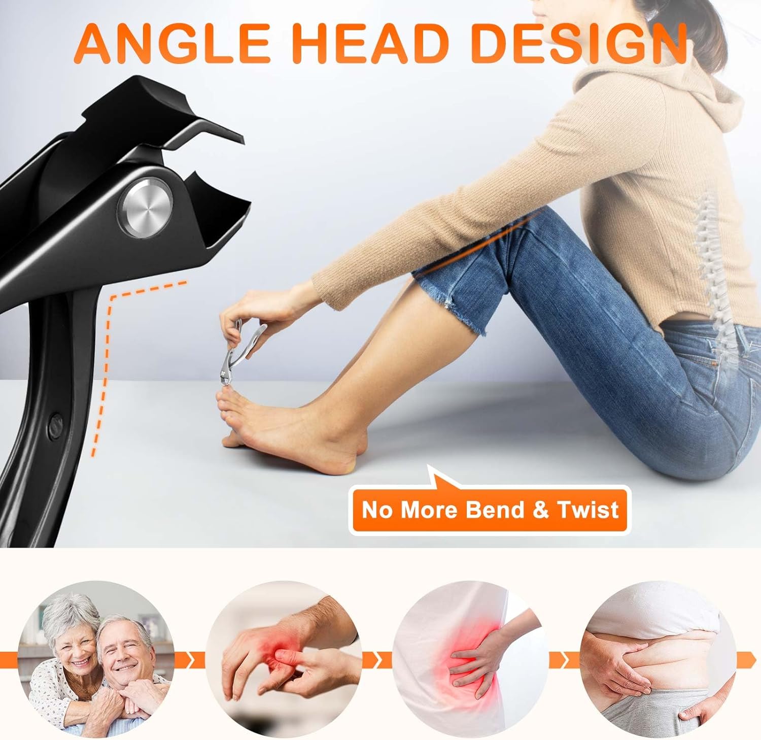 Angled Head Toe Nail Clippers for Thick Nails for Seniors, Slanted Large Toenail Clippers for Men with Wide Jaw, Heavy Duty Sharp Edgy Fingernail Clipper with Long Handle.