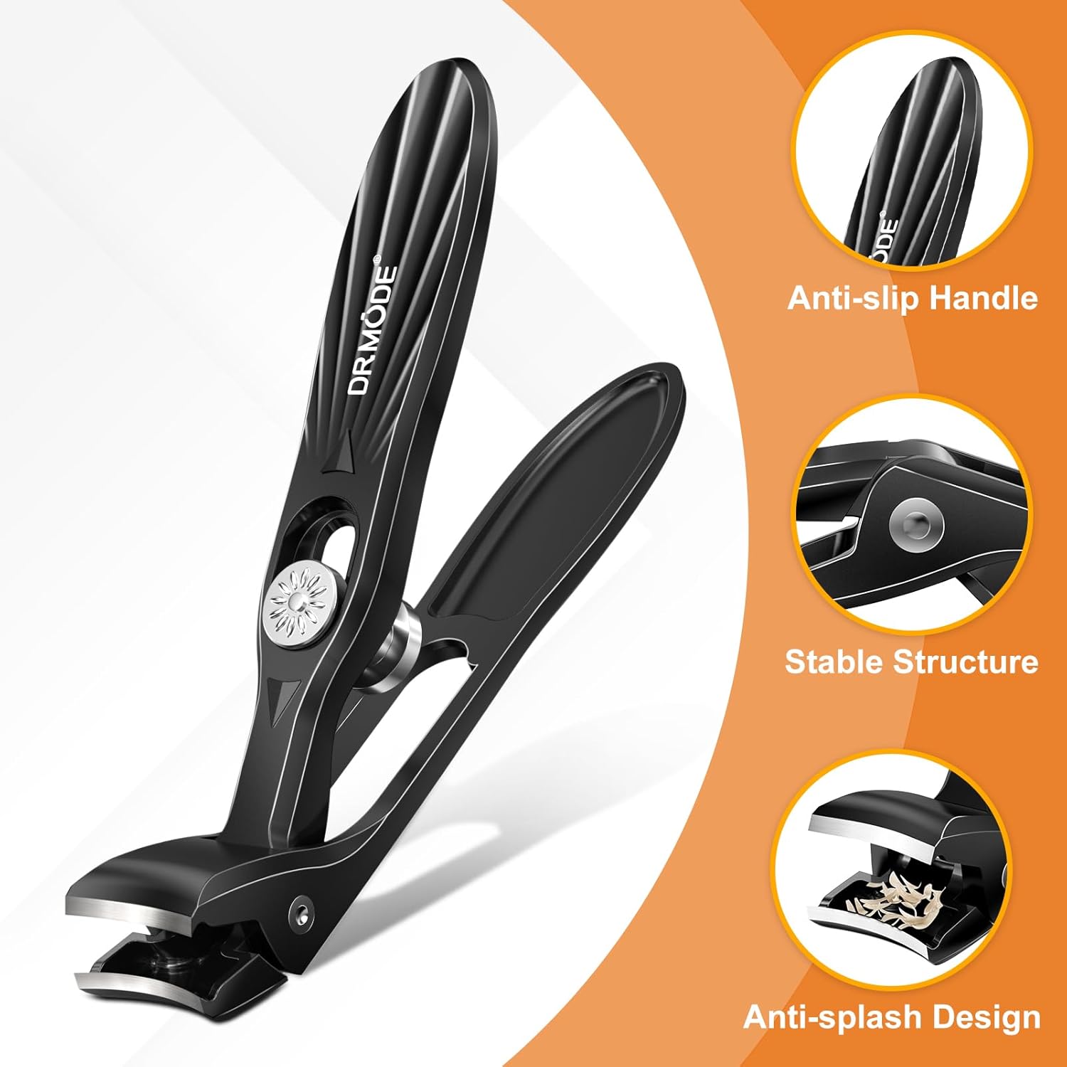 DRMODE Nail Clippers for Men Thick Nails, Angled Head Toe Nail Clippers for Thick Nails for Seniors, Wide Jaw Opening Toenail Clippers Heavy Duty Fingernail Clipper with Catcher Long Handle.