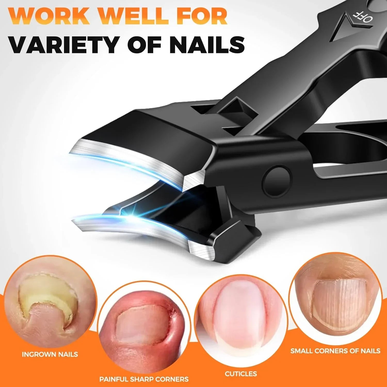 Close-up of sharp nail clippers for ingrown nails, cuticles, and precise nail trimming.