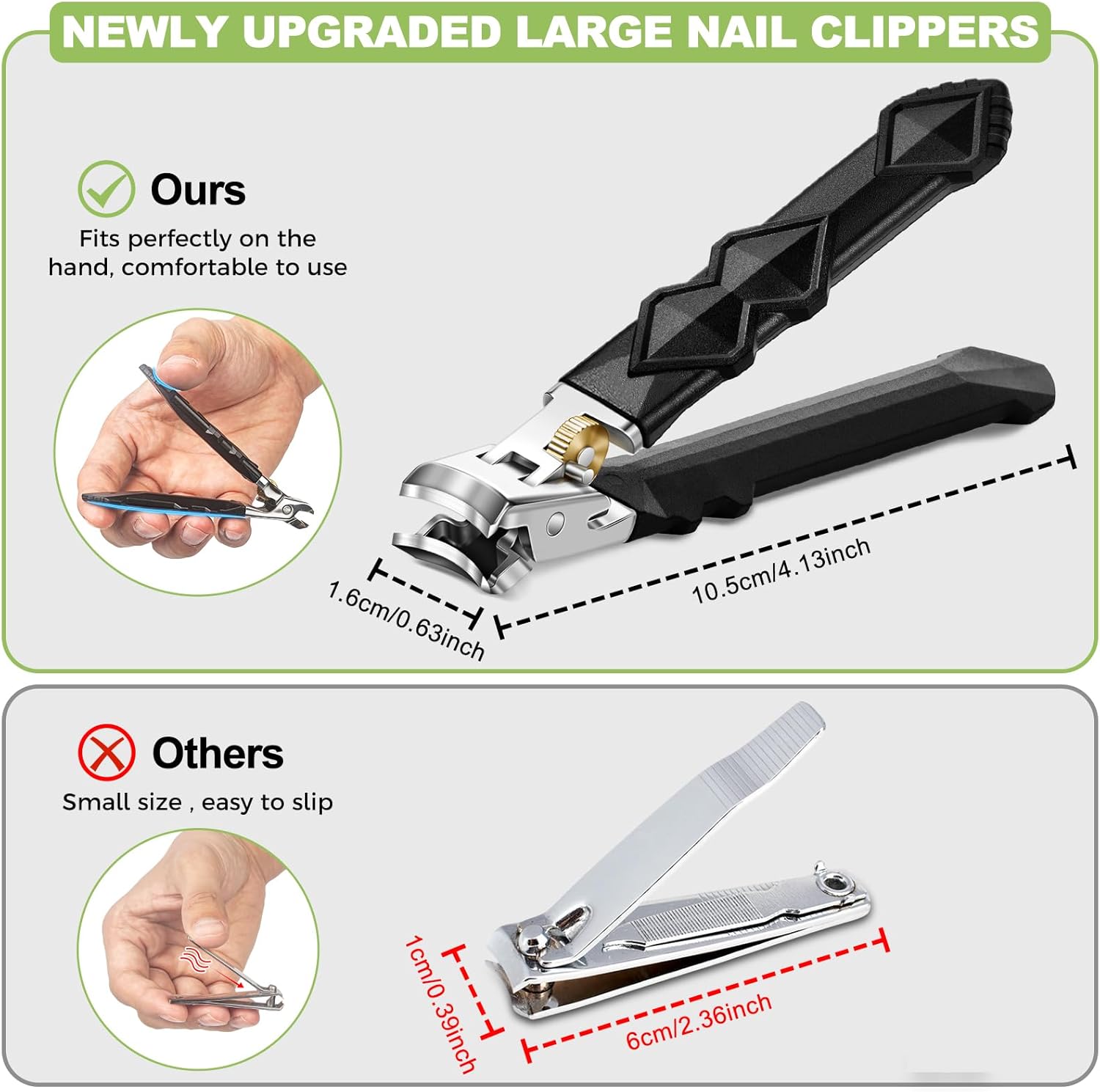 Toenail Clippers for Thick Toenails, Wide Jaw Opening Nail Clippers, Heavy Duty Ingrown Toenail Clippers Nail Cutters, Ultra Sharp Slanted Nail Clippers with Long Handle