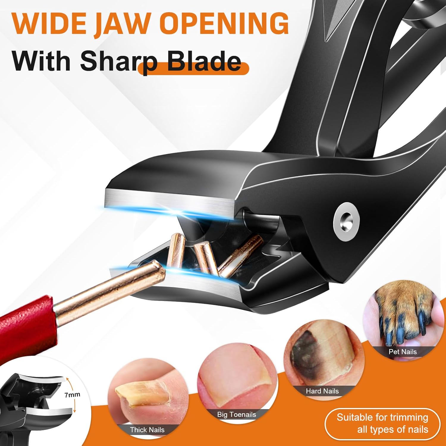 DRMODE Nail Clippers for Men Thick Nails, Angled Head Toe Nail Clippers for Thick Nails for Seniors, Wide Jaw Opening Toenail Clippers Heavy Duty Fingernail Clipper with Catcher Long Handle.
