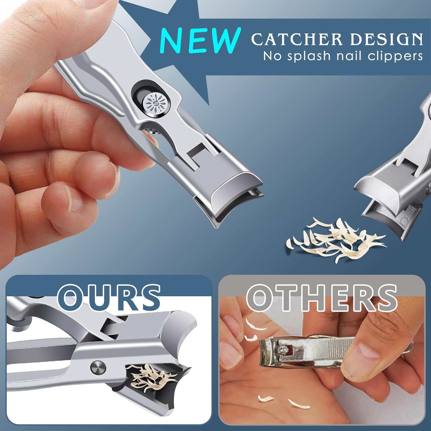 German Nail Clippers for Men with Catcher, Heavy Duty Toe Nail Clippers for Thick Nails Seniors, Portable Ultra Sharp Fingernail Clippers with Wide Mouth, Anti Splash Stainless Steel Nail Cutters.