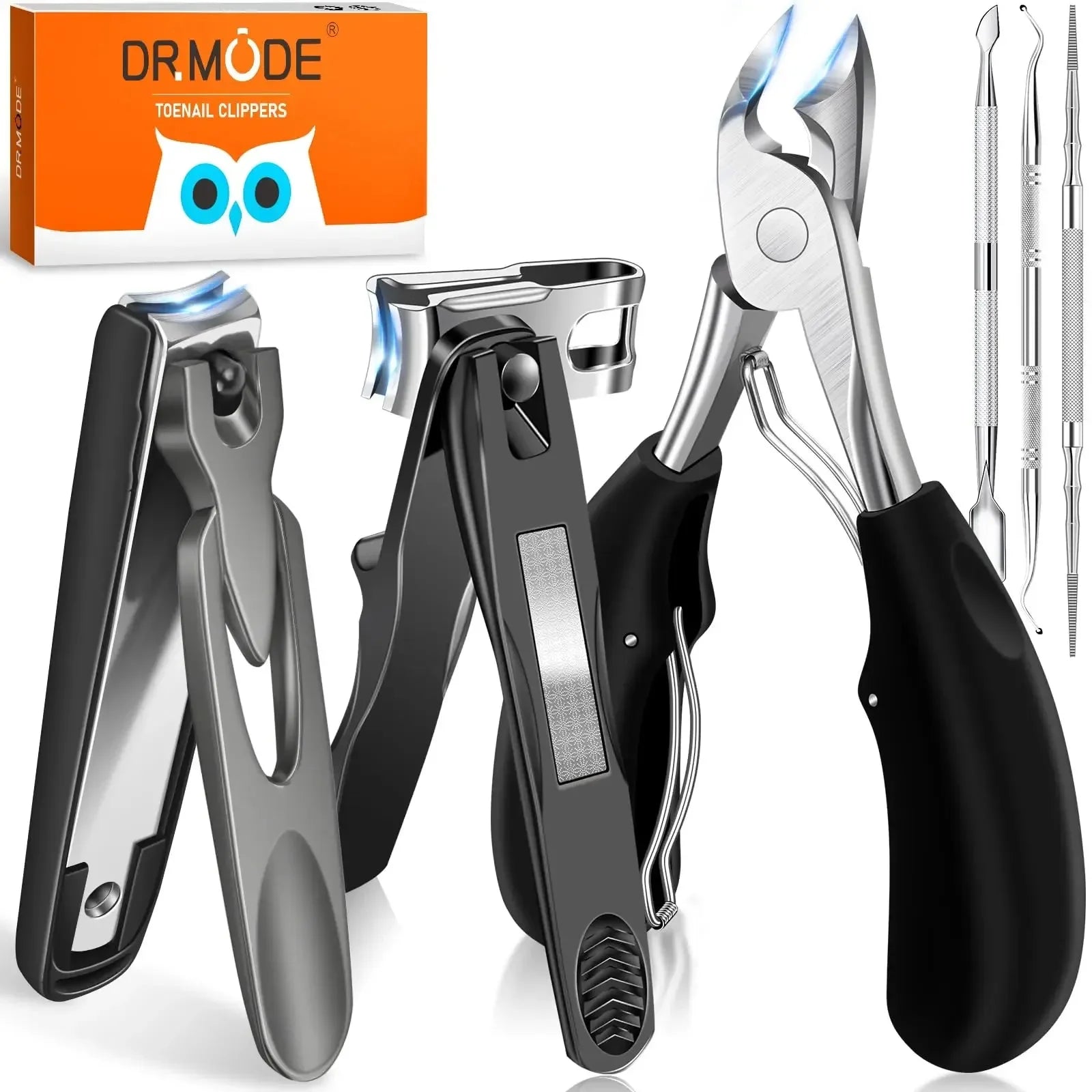 Wide jaw toenail clippers and thick nail trimmer set with ergonomic handles for seniors