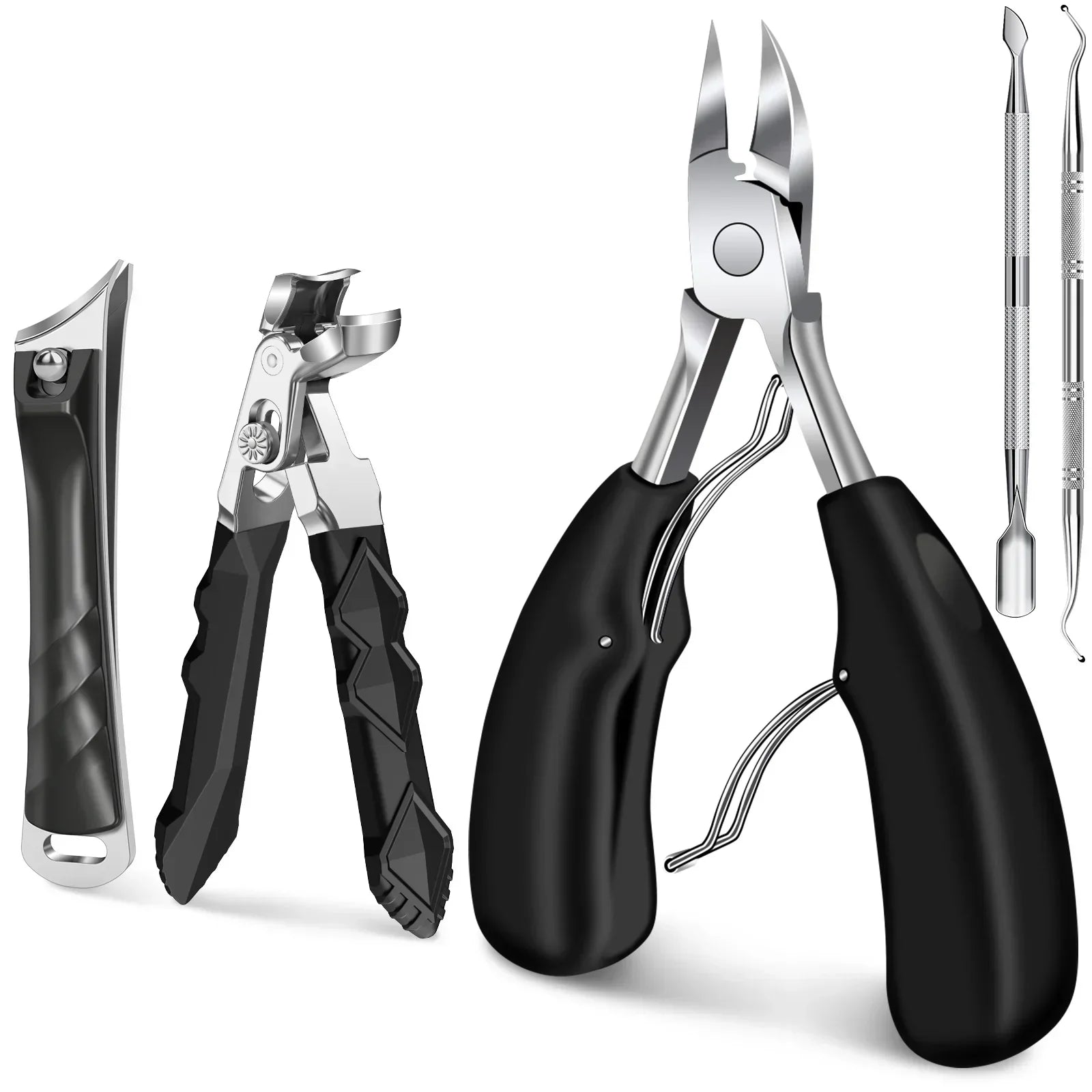 Toenail clippers set with ergonomic handles and nail care tools for thick nails