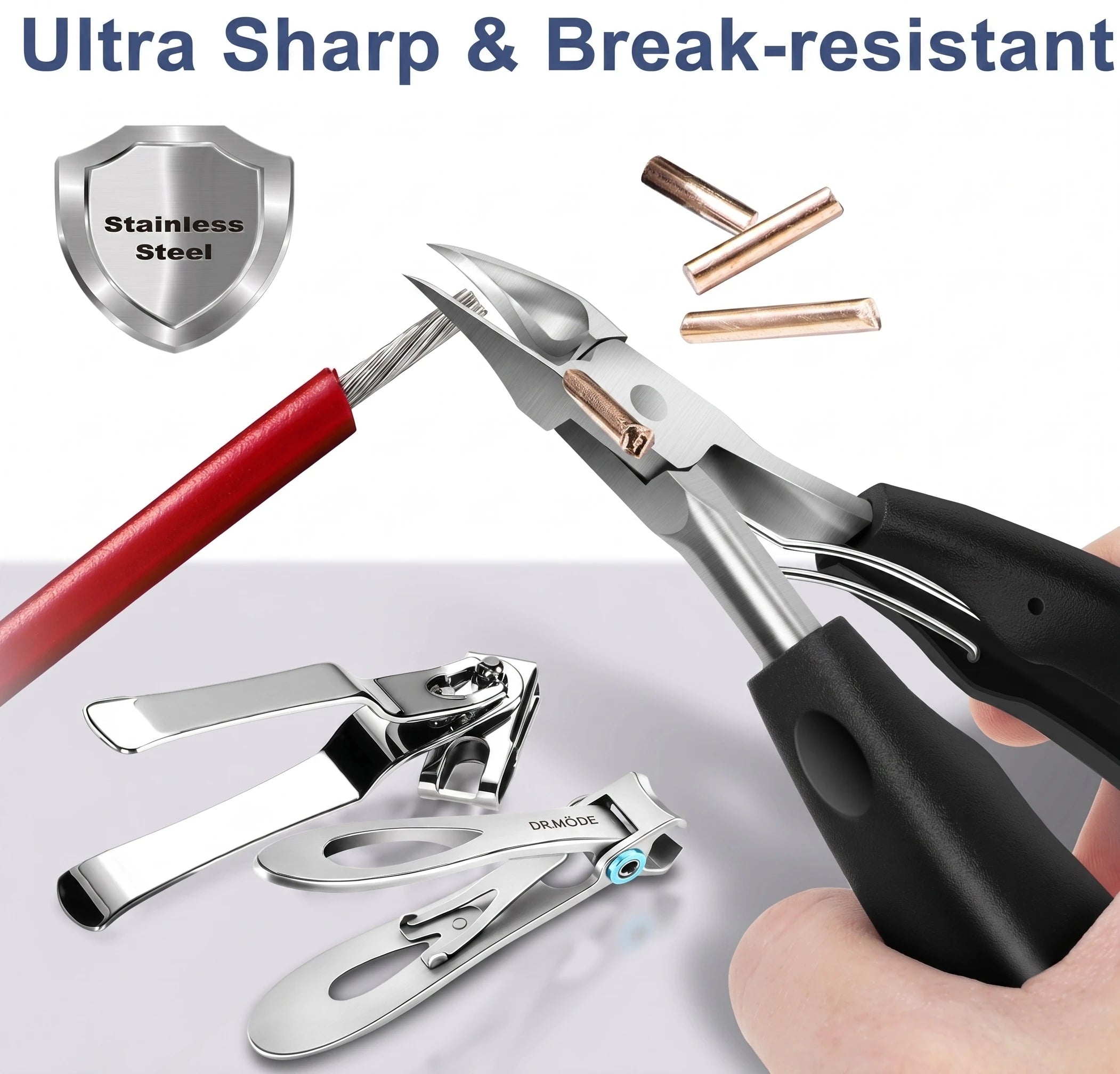 From the 6-piece professional set, this precision-ground clipper is built for thousands of clean, controlled cuts on thick, fungal, hardened, or age-toughened toenails without bending, dulling, chipping, or breaking — a clear step up from cheap drugstore clippers.