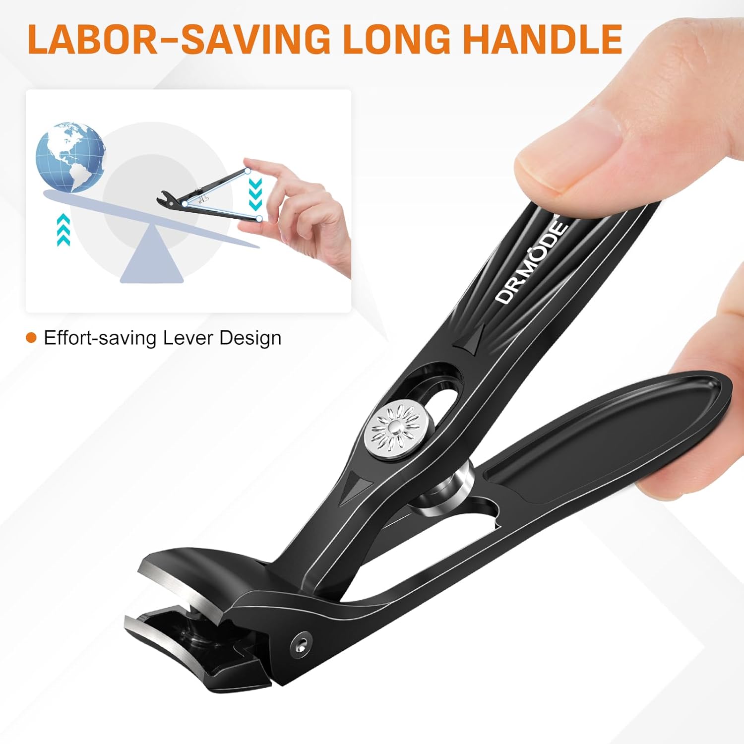 DRMODE Nail Clippers for Men Thick Nails, Angled Head Toe Nail Clippers for Thick Nails for Seniors, Wide Jaw Opening Toenail Clippers Heavy Duty Fingernail Clipper with Catcher Long Handle.