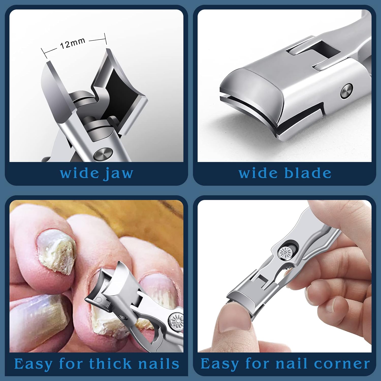 German Nail Clippers for Men with Catcher, Heavy Duty Toe Nail Clippers for Thick Nails Seniors, Portable Ultra Sharp Fingernail Clippers with Wide Mouth, Anti Splash Stainless Steel Nail Cutters.