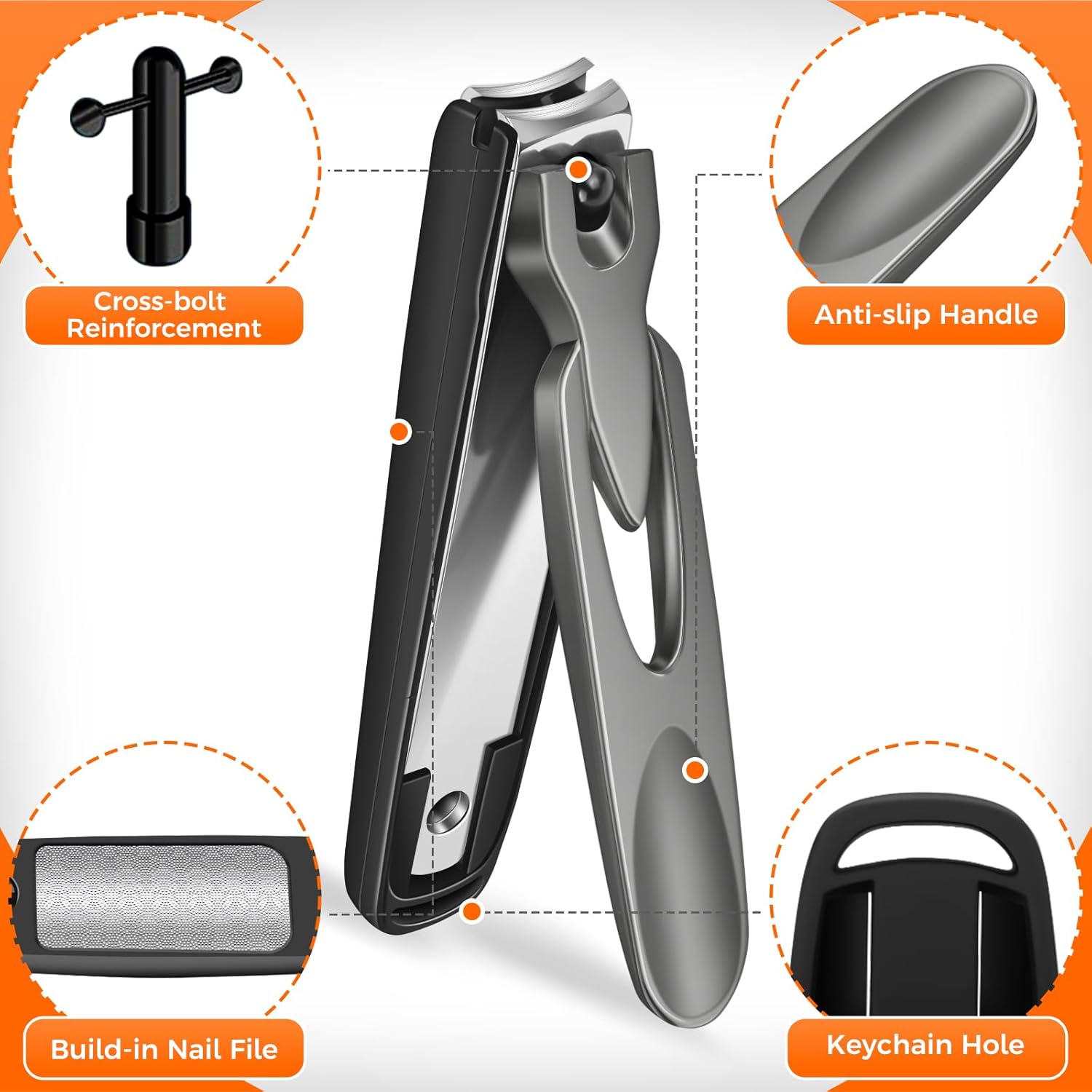 Nail Clippers for Men Thick Nails, Sharp Anti Splash Fingernail Clipper Adult Nail Cutter with Catcher Long Handle, Heavy Duty Large Toenail Clippers for Seniors Thick Toenails with Wide Jaw Opening.