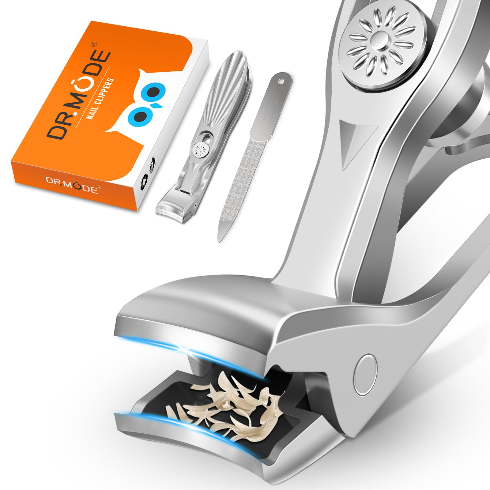 DRMODE Nail Clippers for Men Thick Nails, Angled Head Toe Nail Clippers for Thick Nails for Seniors, Wide Jaw Opening Toenail Clippers Heavy Duty Fingernail Clipper with Catcher Long Handle.