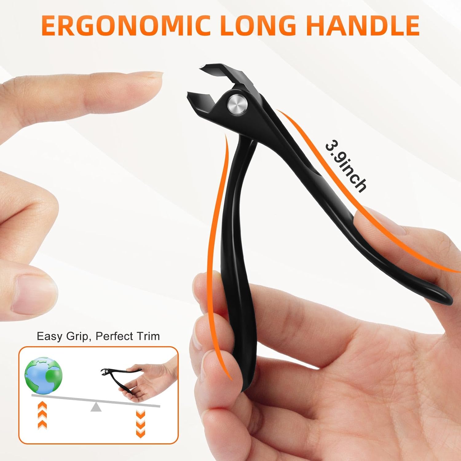 Angled Head Toe Nail Clippers for Thick Nails for Seniors, Slanted Large Toenail Clippers for Men with Wide Jaw, Heavy Duty Sharp Edgy Fingernail Clipper with Long Handle.