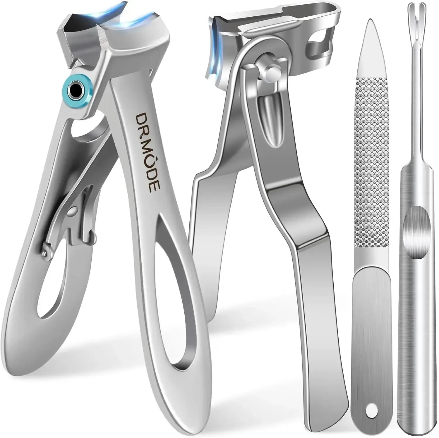 Stainless steel nail clippers and grooming kit for thick nails, includes file and cleaner