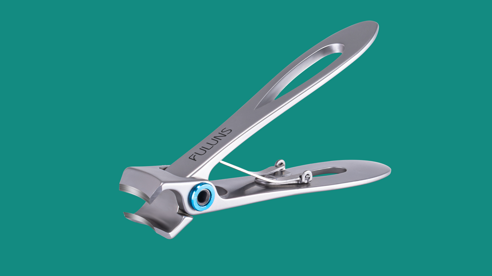 Premium stainless steel German nail clippers with extra-wide jaw and blue accent detail, engineered specifically for comfortable thick toenail trimming